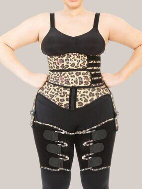 Leopard 3-in-1 Plus Waist Trainer Thigh Trimmer Neoprene Sculpting Sauna Suit